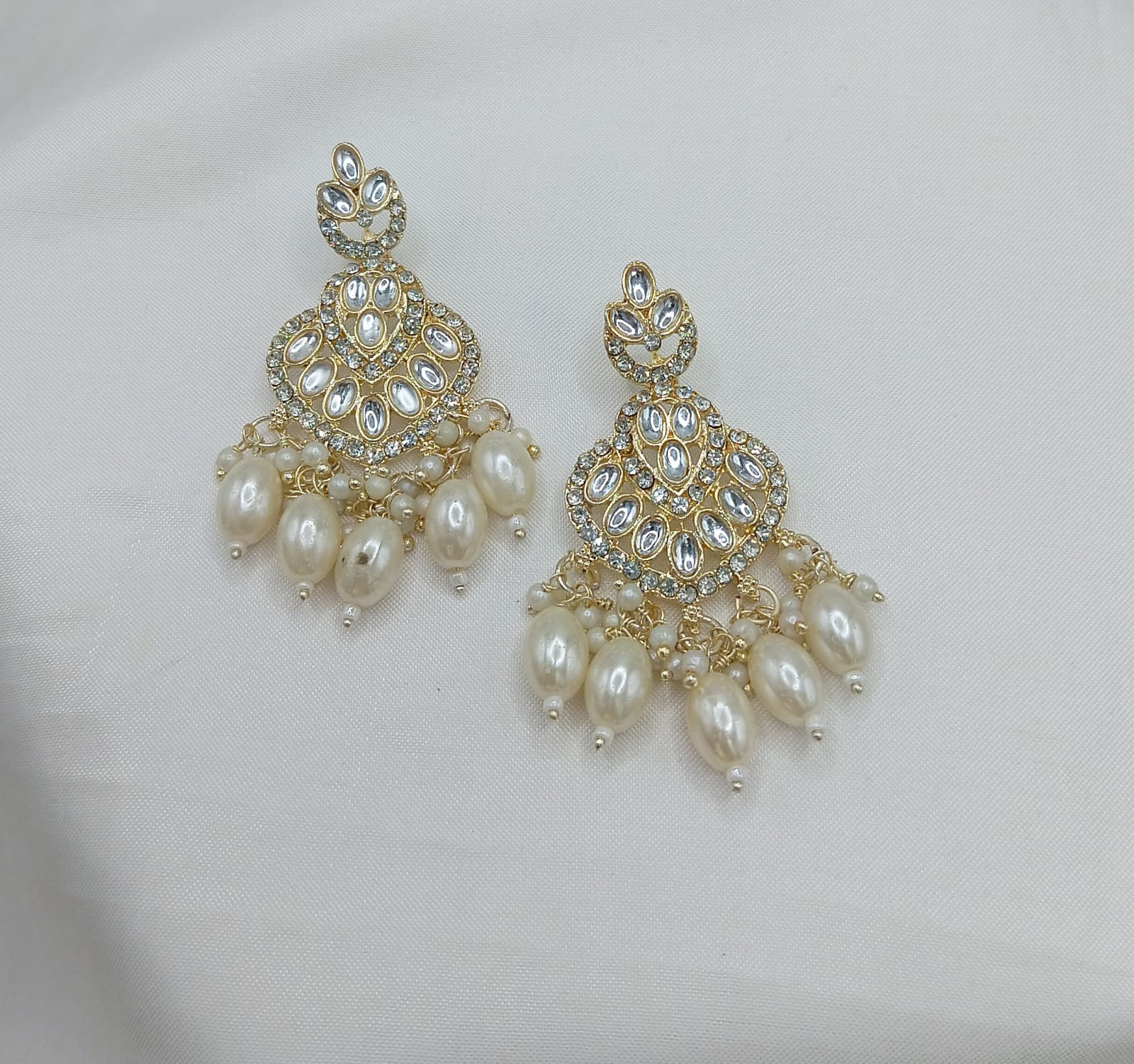 CZ Stone Pearl Drop Chandbali Earrings